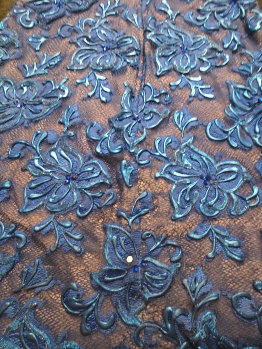 Valiant Paris Hand Painted Blue Lace Rhinestone Bodycon Dress, Size S - Picture 5 of 9